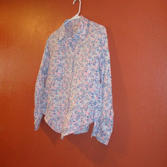 Lilly Pulitzer Woman Large White Blue Pink Floral Button Down Long Sleeve Shirt - Picture 3 of 8